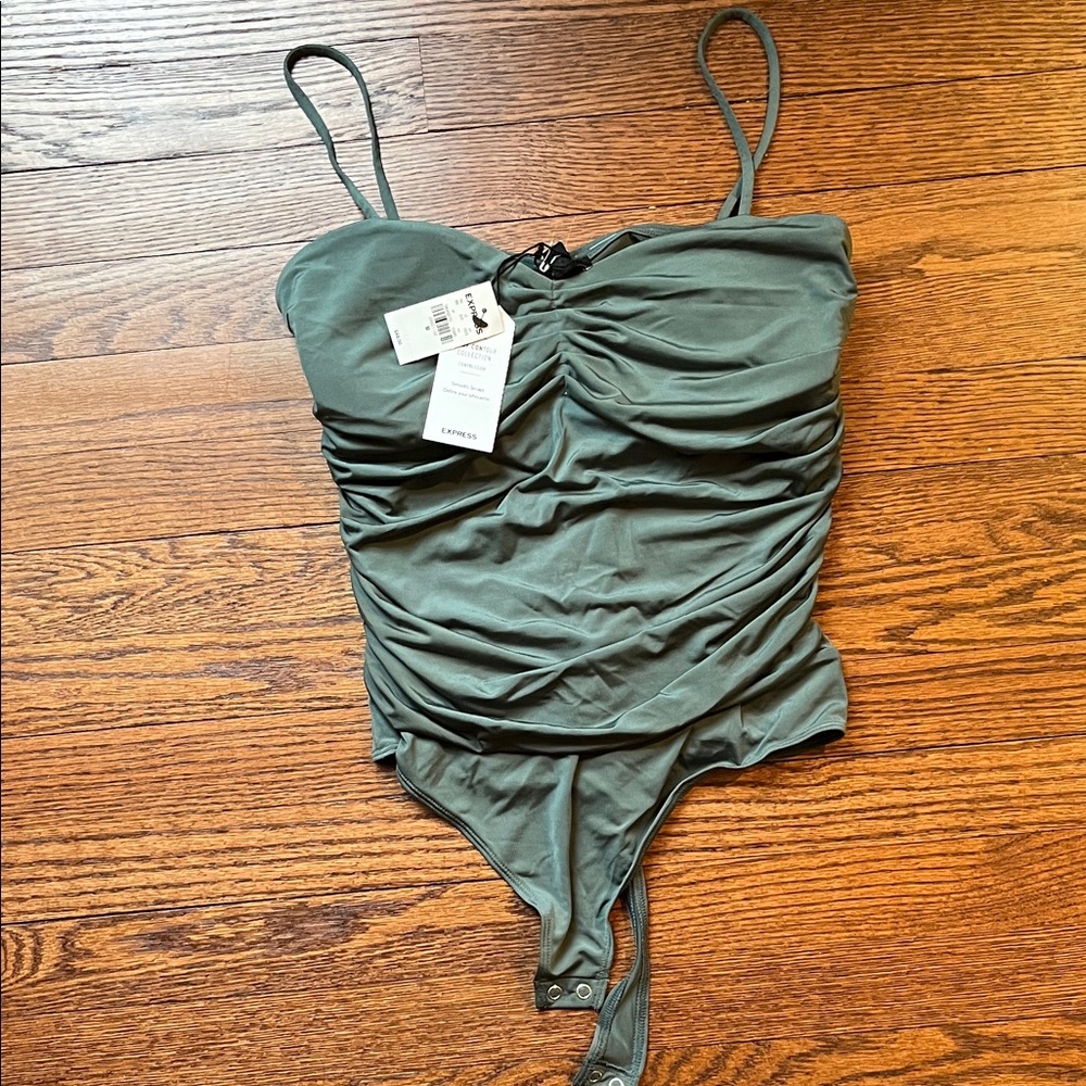 Express Body Contour Olive Green Bodysuit NWT